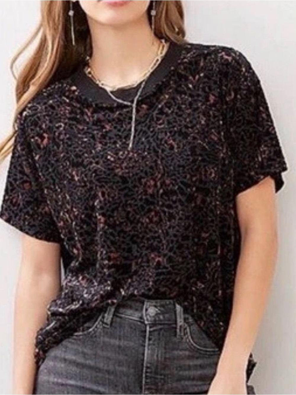 We The Free Free People Teddy Burnout Tee 
Cheetah Combo 
Size Medium